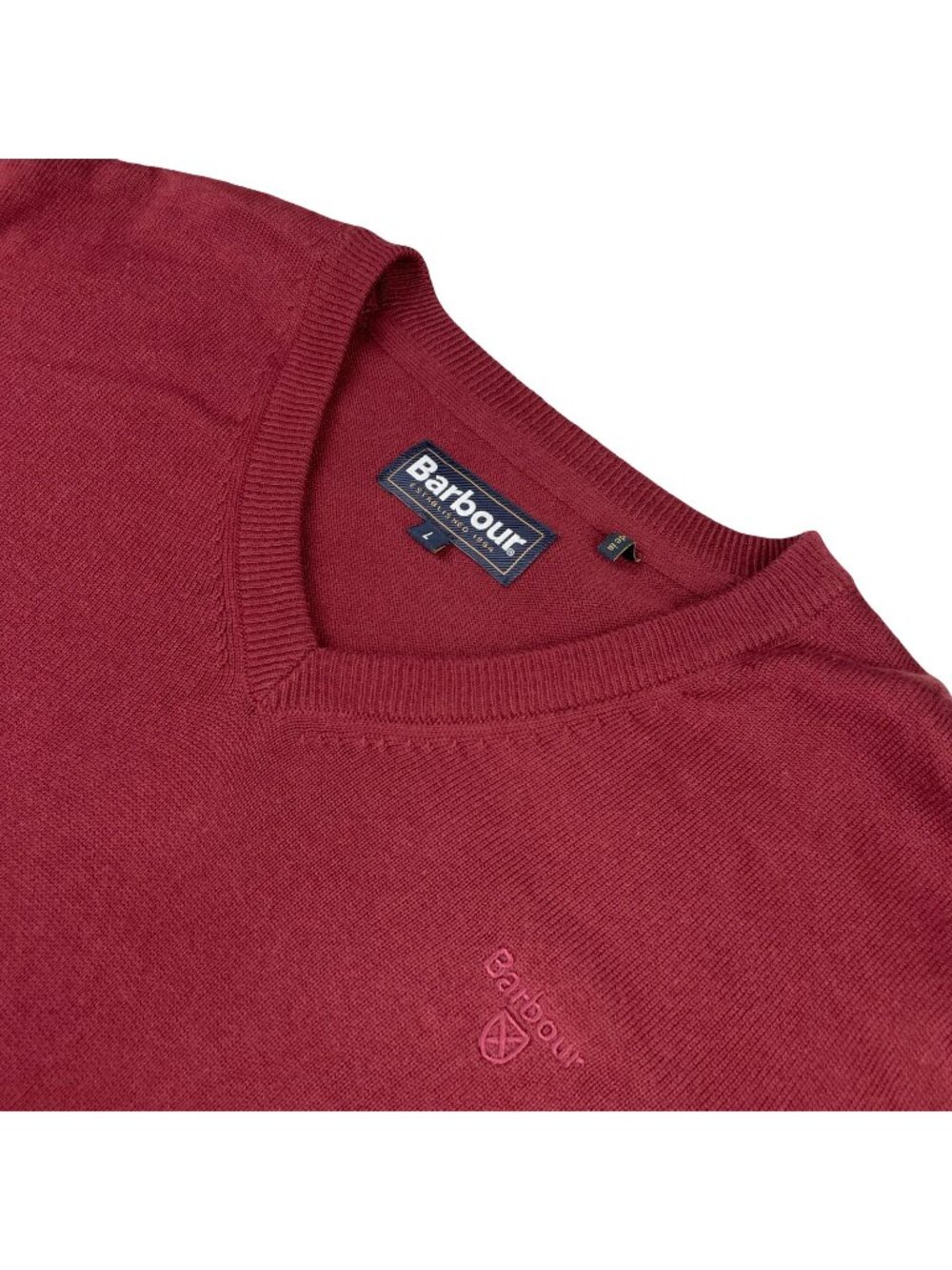 Barbour Men's 100% Cotton Pullover V-Neck Sweater Burgundy • Large